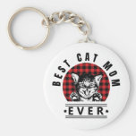 Best Cat Mom Ever Buffalo Plaid Keychain