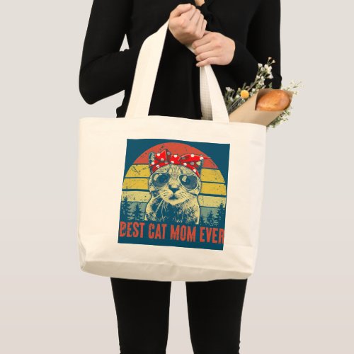 Best Cat Mom Ever Cat Lover Cool Sunglasses Large Tote Bag