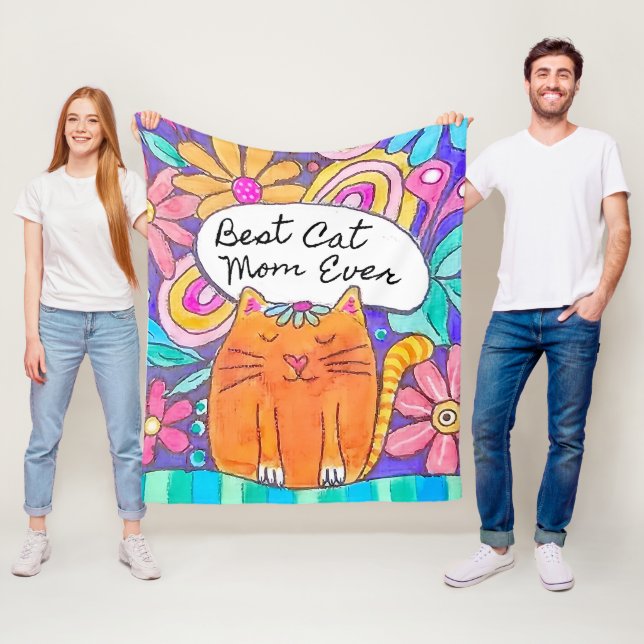 Best Cat Mom Ever Cat Lover Gift for Mom Fleece Blanket (In Situ)