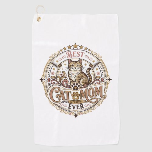Best Cat Mom Ever Cat Mom Dad Parent Vintage Vecto Golf Towel