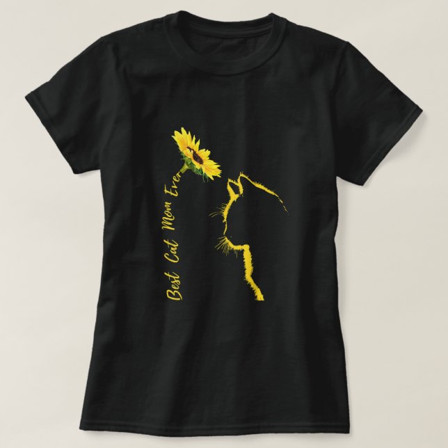 Best Cat Mom Ever Cat Mom Sunflower MotherS Day Ca T-Shirt (Design Front)