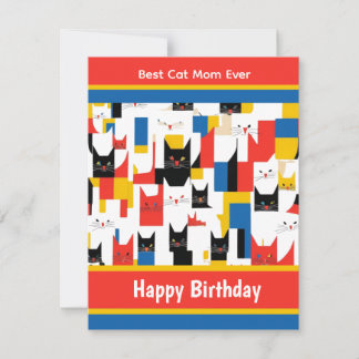 Best Cat Mom Ever Colorful Cats Birthday Holiday Card