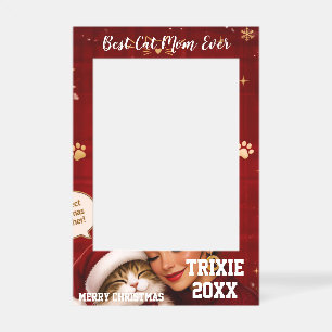 Best Cat Mom Ever Crimson Christmas Selfie Frame