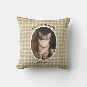 Best Cat Mom Ever Custom Funny Cute 2 Pet Photos Throw Pillow