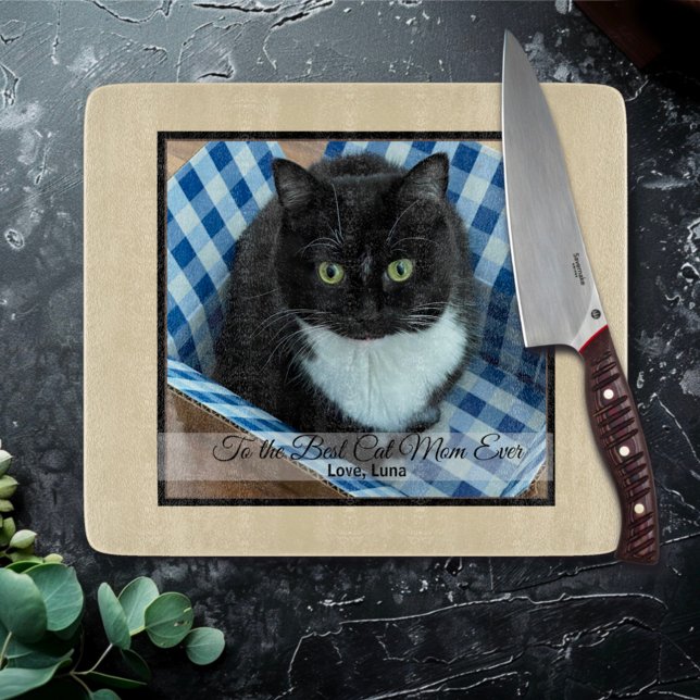 Best Cat Mom Ever Custom Photo and Text Cutting Board (Creator Uploaded)