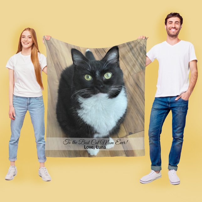 Best Cat Mom Ever Custom Photo and Text Fleece Blanket (Creator Uploaded)
