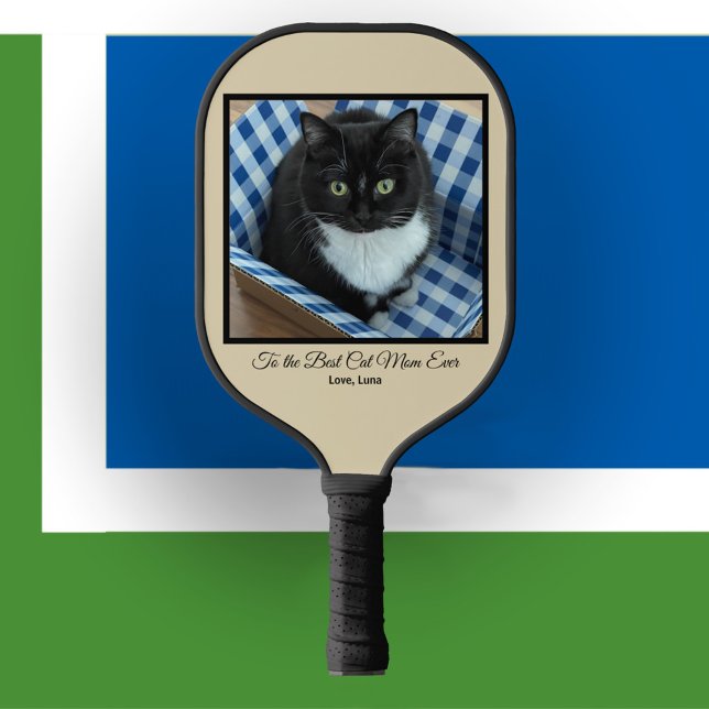 Best Cat Mom Ever Custom Photo and Text Pickleball Paddle (Creator Uploaded)
