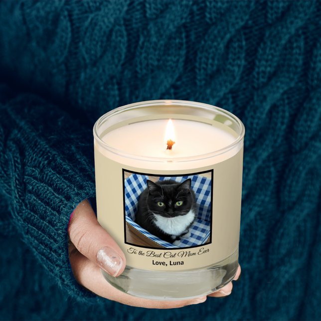 Best Cat Mom Ever Custom Photo and Text Scented Candle (Creator Uploaded)
