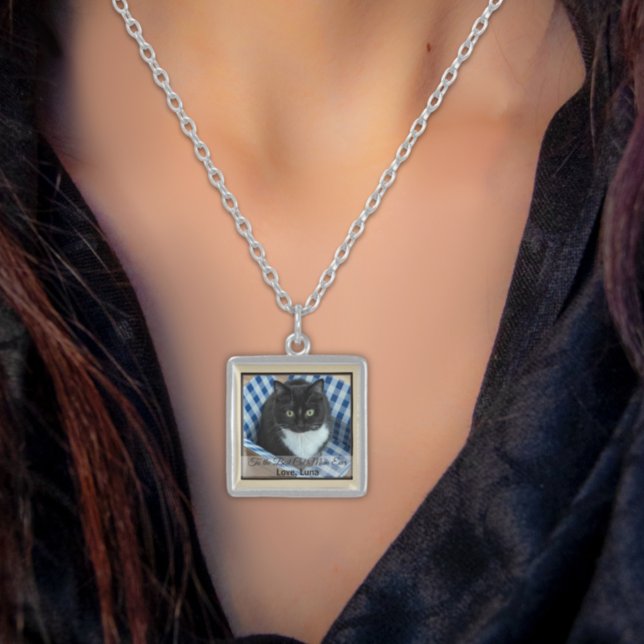 Best Cat Mom Ever Custom Photo and Text Sterling Silver Necklace (Creator Uploaded)