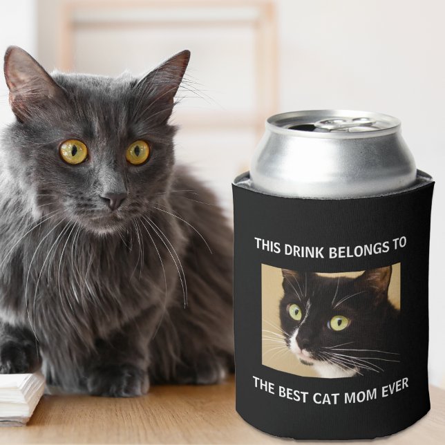 Best Cat Mom Ever Custom Photo Black Can Cooler (Creator Uploaded)