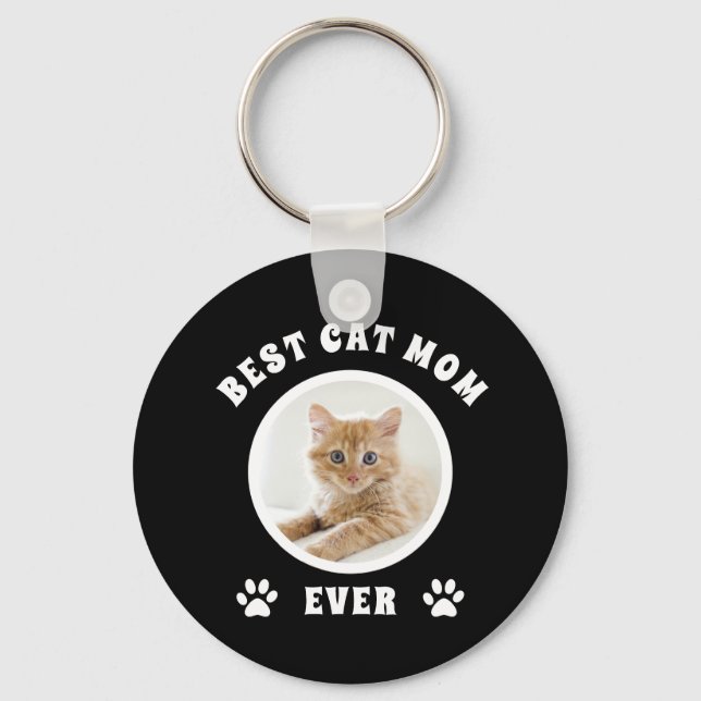 Best Cat Mom Ever Custom Photo Personalized Keychain (Front)