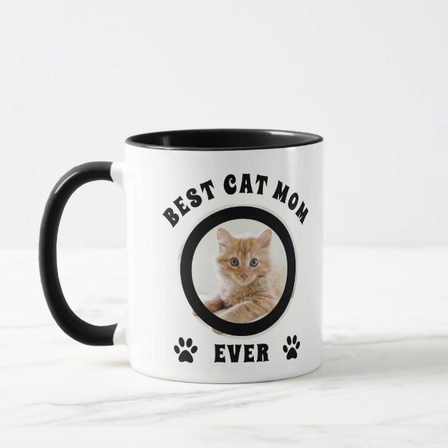 Best Cat Mom Ever Custom Photo Personalized Mug (Left)