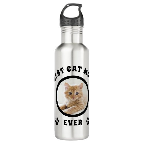 Best Cat Mom Ever Custom Photo Personalized Stainless Steel Water Bottle