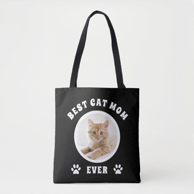 Best Cat Mom Ever Custom Photo Personalized Tote Bag (Front)
