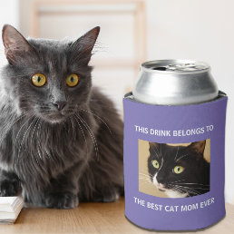 Best Cat Mom Ever Custom Photo Purple Can Cooler