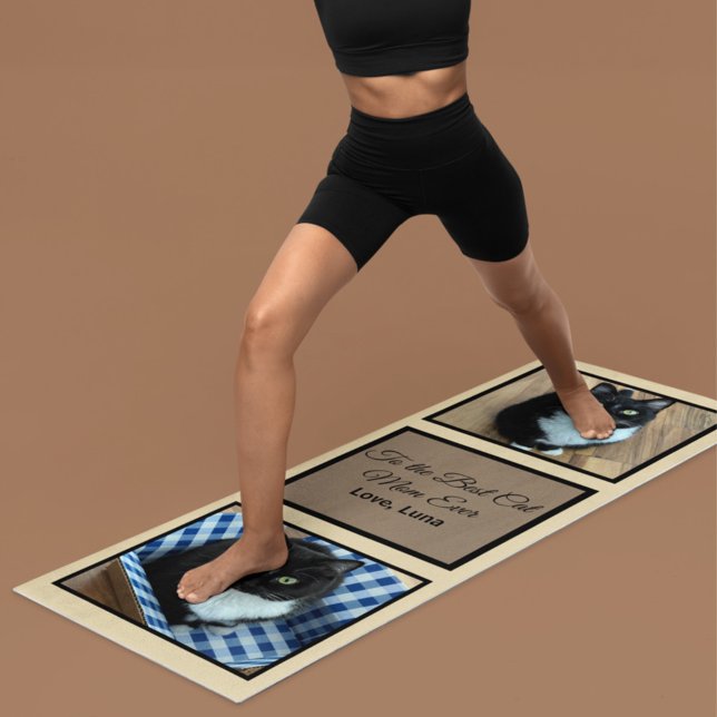 Best Cat Mom Ever Custom Photos and Text Yoga Mat (Creator Uploaded)