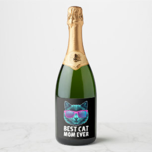 Best Cat Mom Ever Cute Funny Glasses Sparkling Wine Label