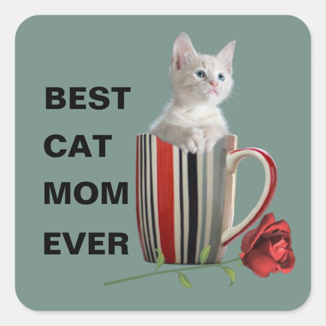 Best Cat Mom Ever Cute Kitten Mug Rose  Square Sticker (Front)