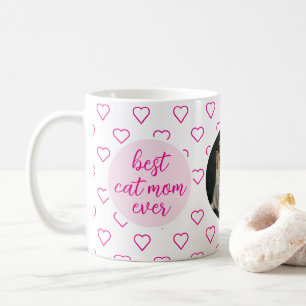 Best Cat Mom Ever Cute Pink Heart Pattern Photo Coffee Mug