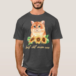 Best Cat Mom Ever Cute Sunflower Cat Lovers  T-Shirt