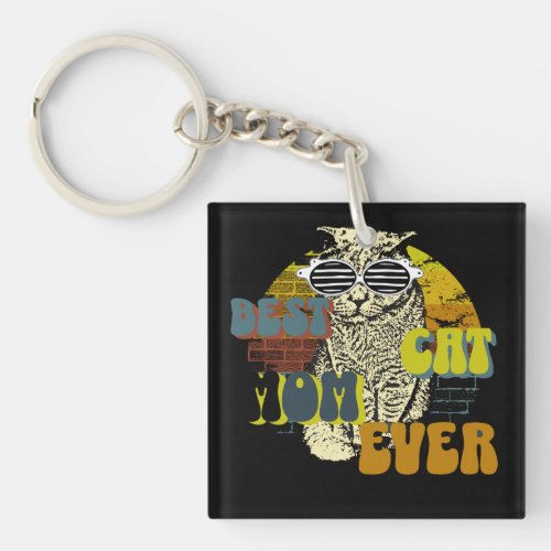 best cat mom ever cute vintage retro faded magnet keychain