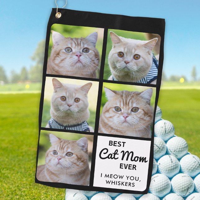 Best CAT MOM Ever - Golfer - Personalized 5 Photo Golf Towel (Creator Uploaded)