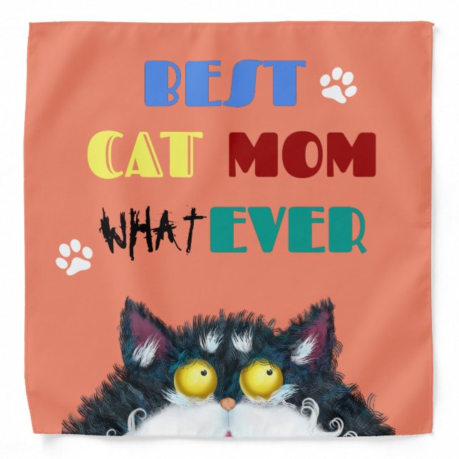 Best Cat Mom Ever grumpy cat funny text cartoon Bandana (Front)