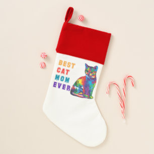 Best Cat Mom Ever Happy Colorful Cat Lover Christmas Stocking