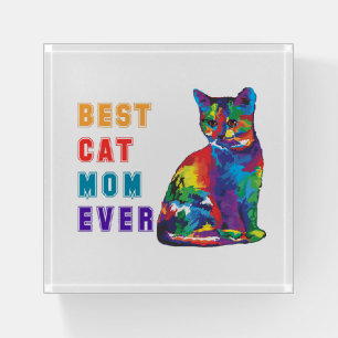 Best Cat Mom Ever Happy Colorful Cat Lover Paperweight