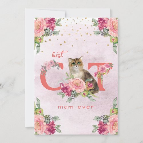 Best Cat Mom Ever Kitten Illustration Mother Day Holiday Card