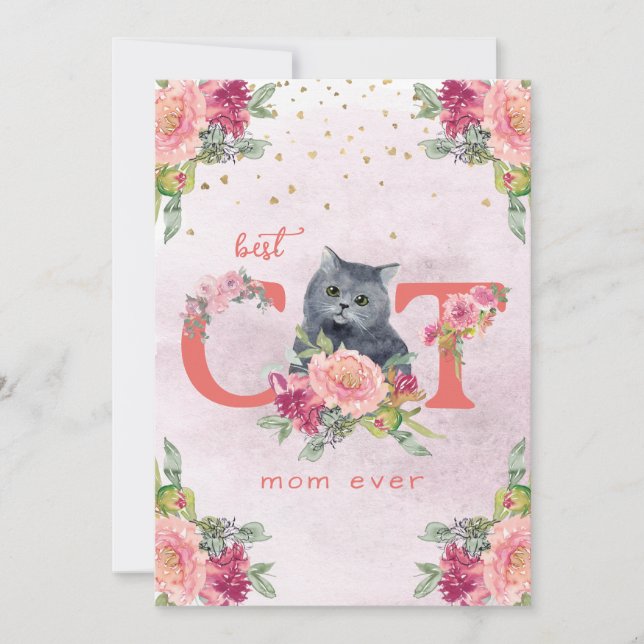 Best Cat Mom Ever Kitten Illustration Mother Day  Holiday Card (Front)