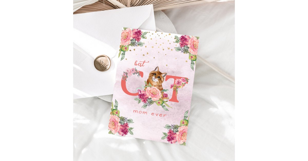 Best Cat Mom Ever Kitten Illustration Mother Day Holiday Card | Zazzle