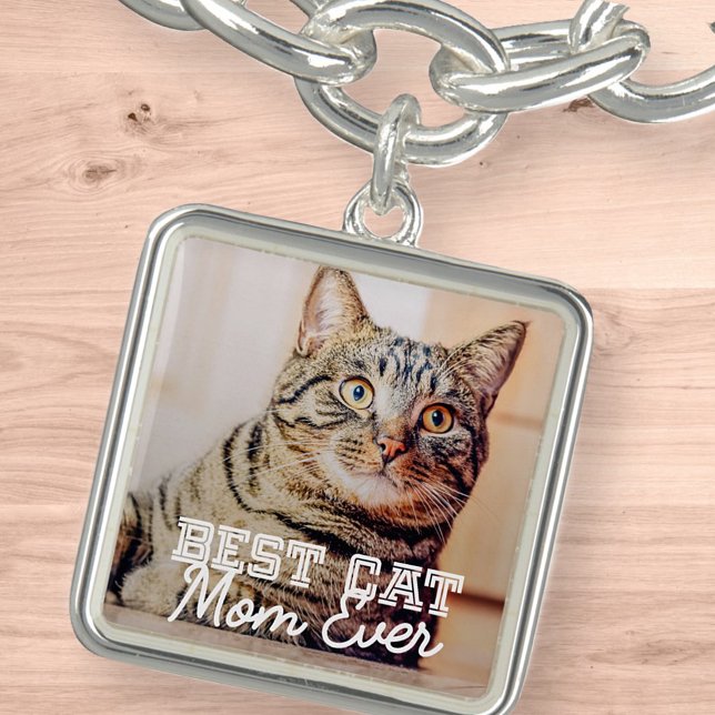 Best Cat Mom Ever Modern Custom Pet Photo Bracelet (Creator Uploaded)