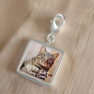 Best Cat Mom Ever Modern Custom Pet Photo Charm