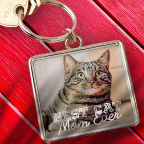 Best Cat Mom Ever Modern Custom Pet Photo Keychain
