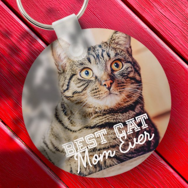 Best Cat Mom Ever Modern Custom Pet Photo Keychain (Creator Uploaded)