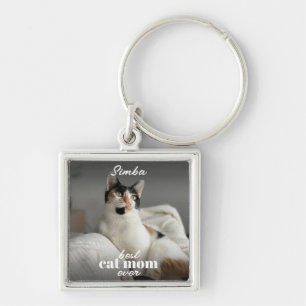 Best Cat Mom Ever Modern Custom Pet Photo Keychain