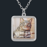 Best Cat Mom Ever Modern Custom Pet Photo Silver Plated Necklace<br><div class="desc">This simple and classic design is composed of serif typography and add a custom photo</div>