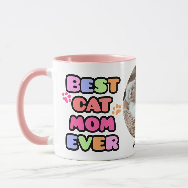 Best Cat Mom Ever Mug with Custom Photo (Left)