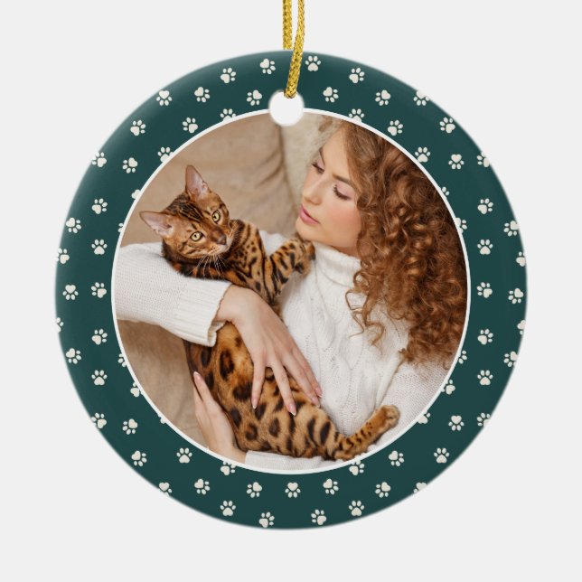 Best Cat Mom Ever Paw Pattern Frame Photo Ceramic Ornament (Front)