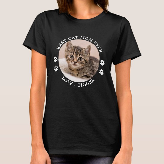 Best Cat Mom Ever Paw Prints Custom Cute Pet Photo T-Shirt (Creator Uploaded)