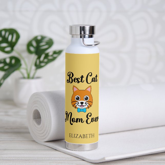 Best Cat Mom Ever Personalize Water Bottle (Yoga)