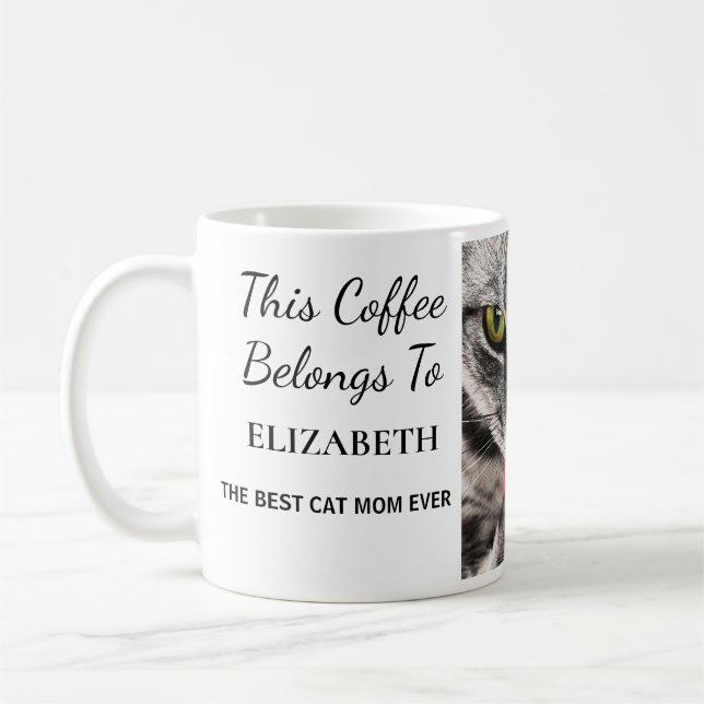 Best Cat Mom Ever Personalized Photo  Coffee Mug (Left)