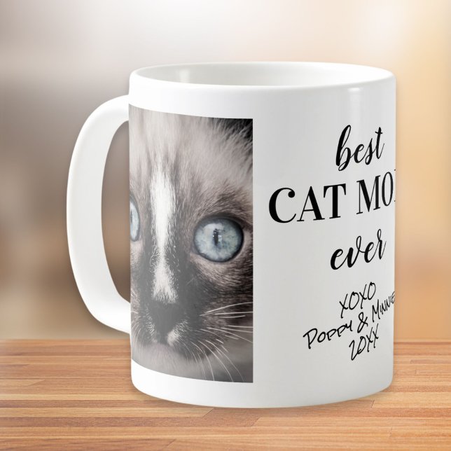 Best Cat Mom Ever Personalized Photos Coffee Mug (Creator Uploaded)