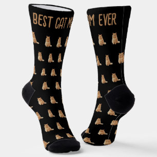 Best Cat Mom Ever Pet Photo Pattern Black Socks
