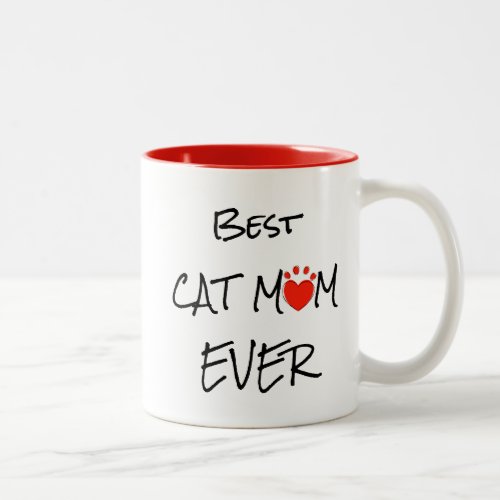 Best Cat Mom Ever Quote Personalised Photo Heart  Two_Tone Coffee Mug