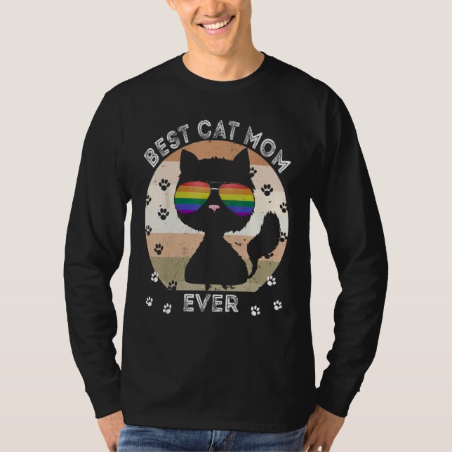 Best Cat Mom Ever Rainbow Sunglasses Cat Mommy LGB T-Shirt (Front)