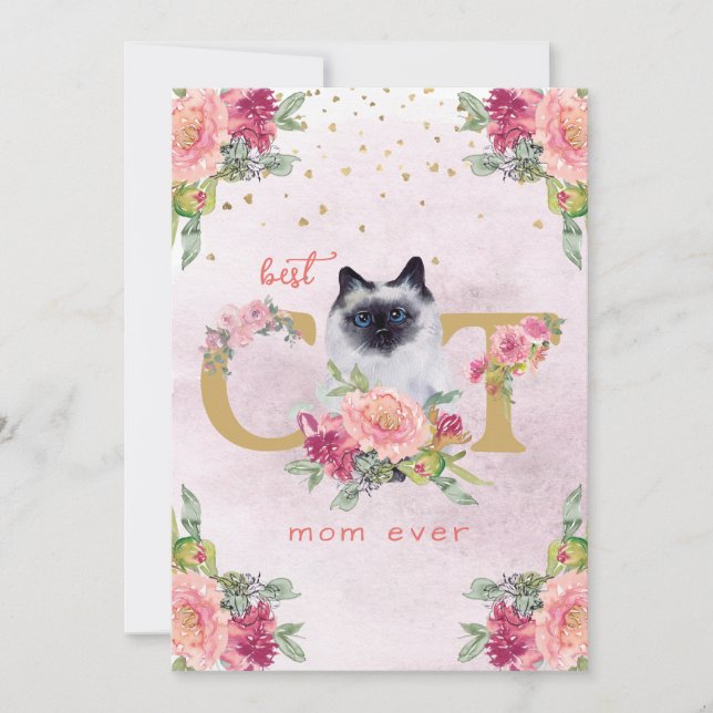 Best Cat Mom Ever Siamese Kitten Mother Day Holiday Card (Front)
