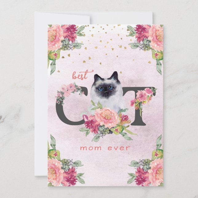 Best Cat Mom Ever Siamese Kitten Mother Day Holiday Card (Front)