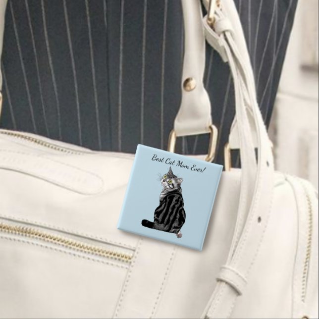 Best Cat Mom Ever Silver Tabby Mother's Day Button (Creator Uploaded)